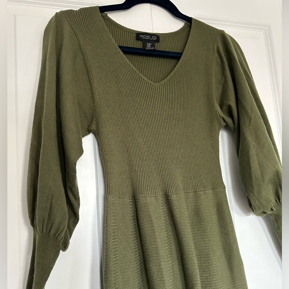 Rachel Zoe Long Sleeve Knit Olive Green Dress - Picture 2 of 7